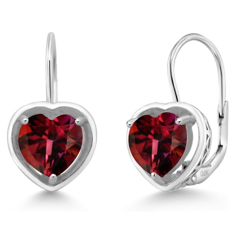 925 Sterling Silver with 2.60 Cttw 7MM Red Mystic Topaz Heart Leverback Earrings